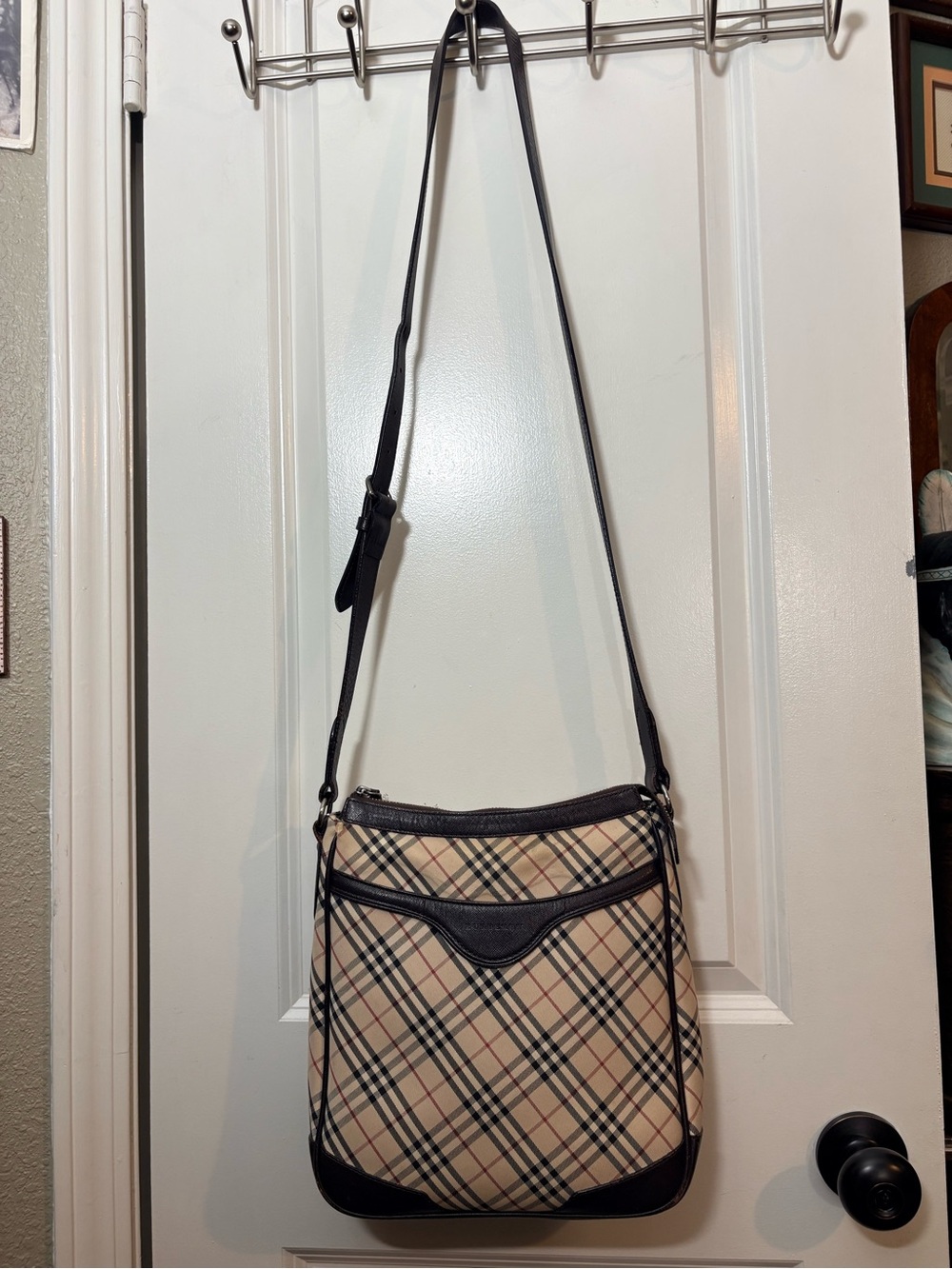 Burberry Vintage House Check Crossbody Bag Brown Saffiano Leather Trim - Picture 12 of 16